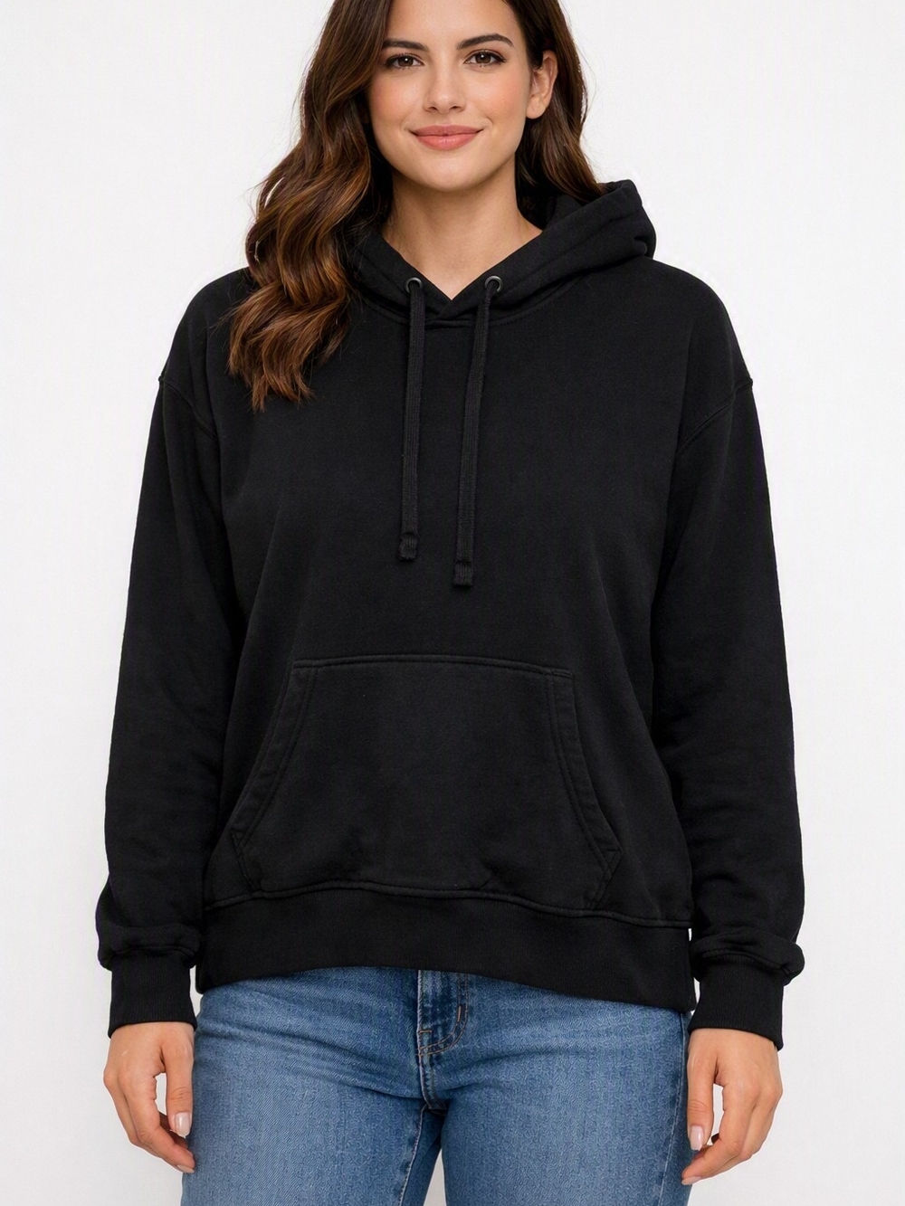 H&M Black Pullover Hoodie with Kangaroo Pocket